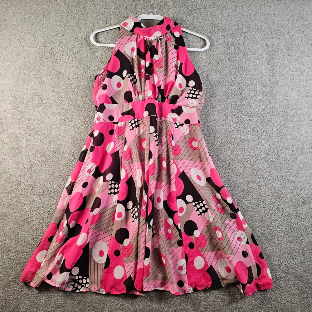 Voir Voir Pink Geometric‎ Polka Dot Halter Neck Fit Flare Dress Size 8